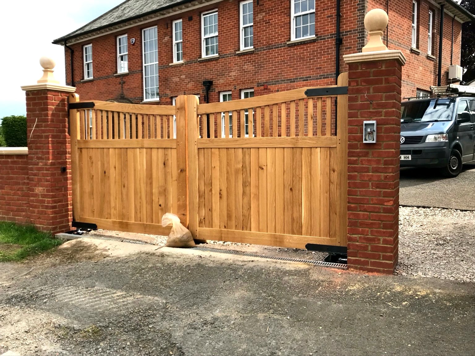 Bespoke oak driveway gates installed for a Wellingborough home