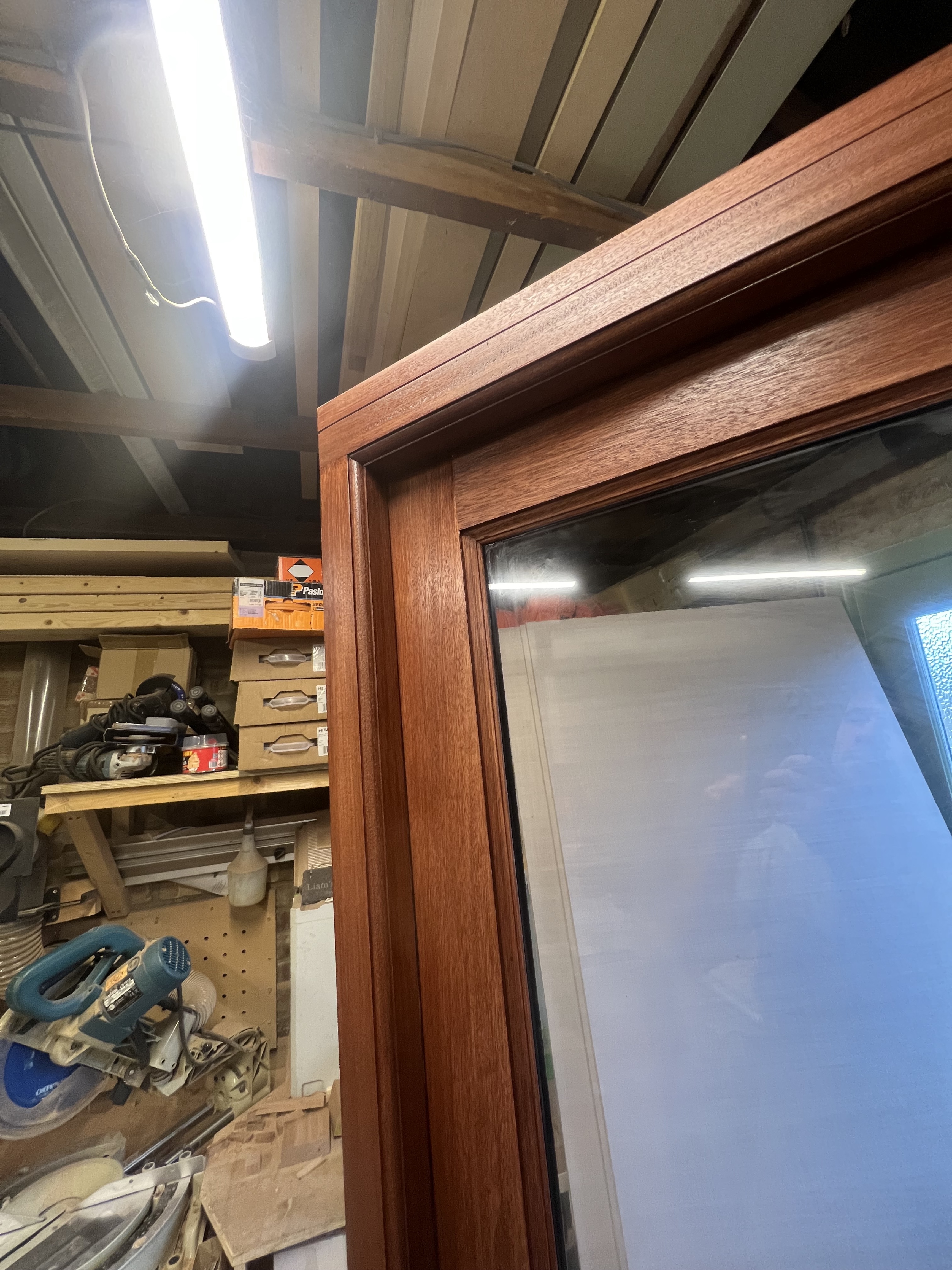 Mahogany door frame ready for glazing