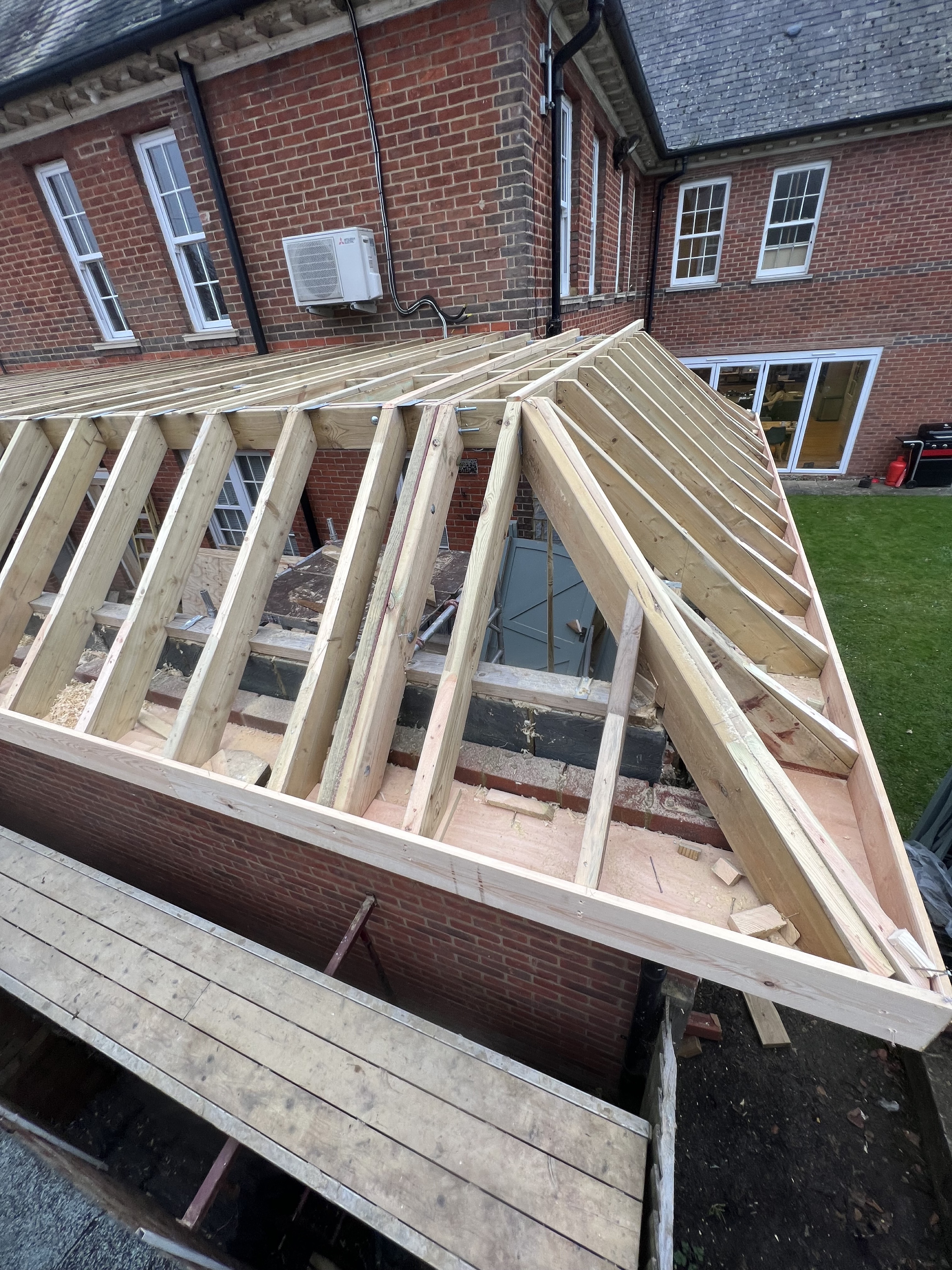 Roof framework on a residential extension